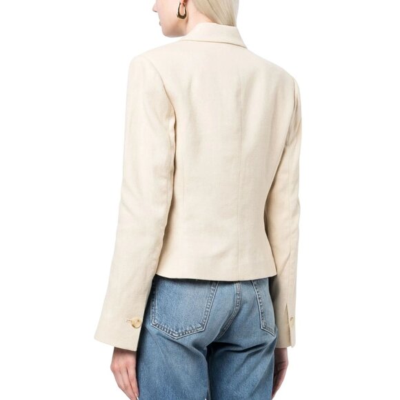A.L.C. NWT River Double Breasted Blazer Linen Light Beige Cropped Jacket ALC 10 - Picture 3 of 7
